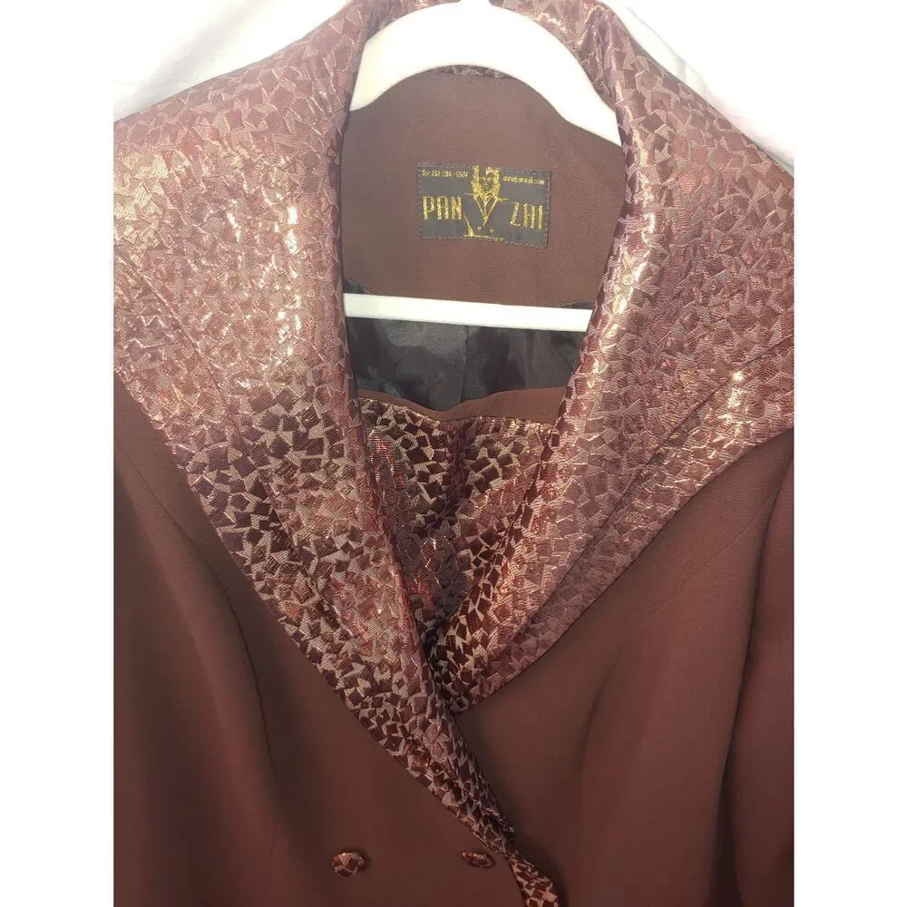 Pan Zai VINTAGE Womens Size 3x Brown Custom Tailored Skirt Suit.